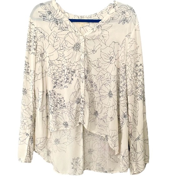 Anthropology Cloth & Stone Long Sleeve Shirt. Ivory With Grey Floral Sketch. M - Picture 4 of 6